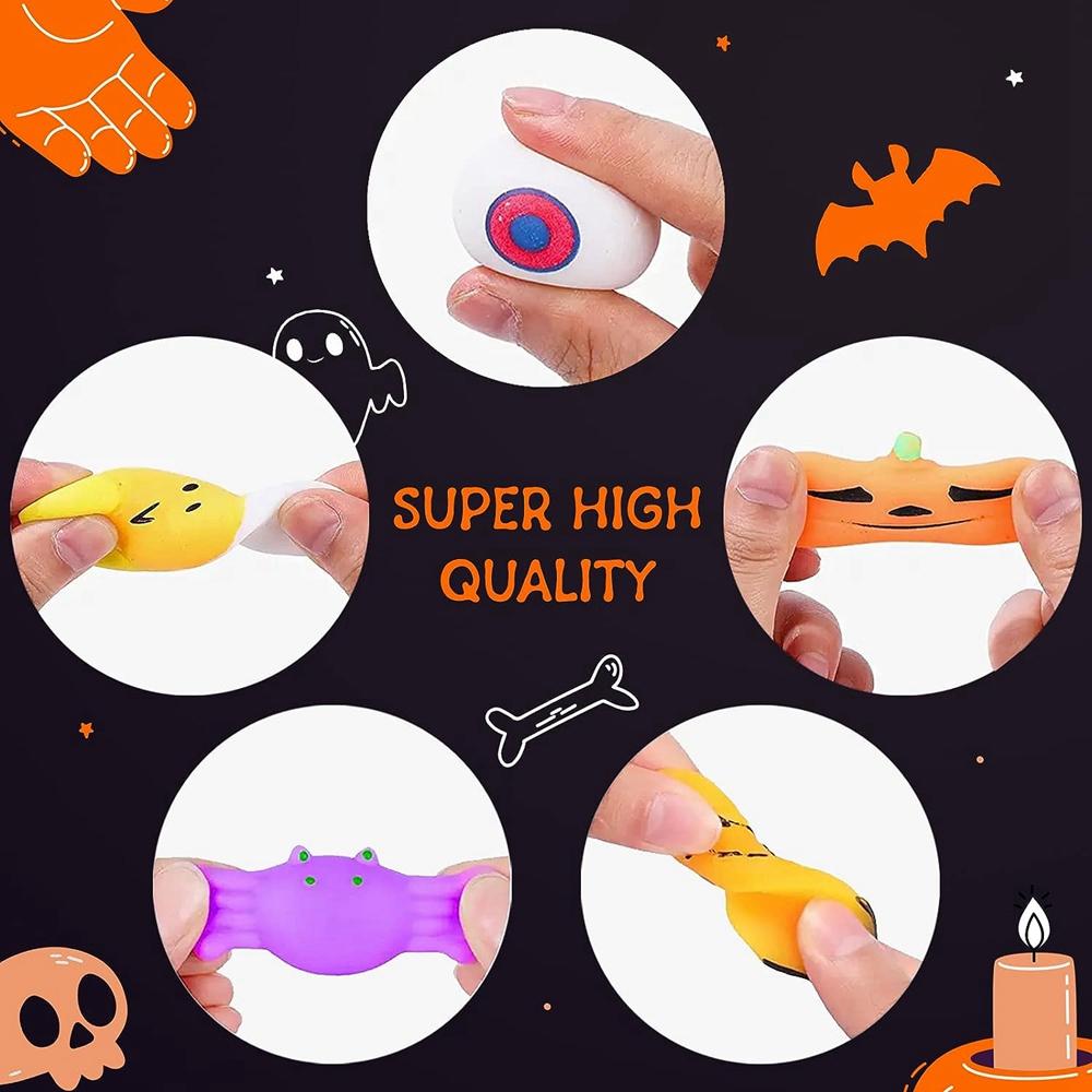 Halloween Toy 12/36PCS for Kids Girls Boys Ghost Cats Pumpkin Mochi Squishy Toys Stress Reliever Anxiety Squishies Party Favors