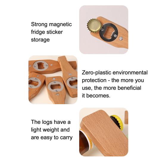 Wooden Bottle Opener Refrigerator Magnet Manual Beer Bottle Opening Tool Fridge Magnet Home Office Kitchen Locker Decoration