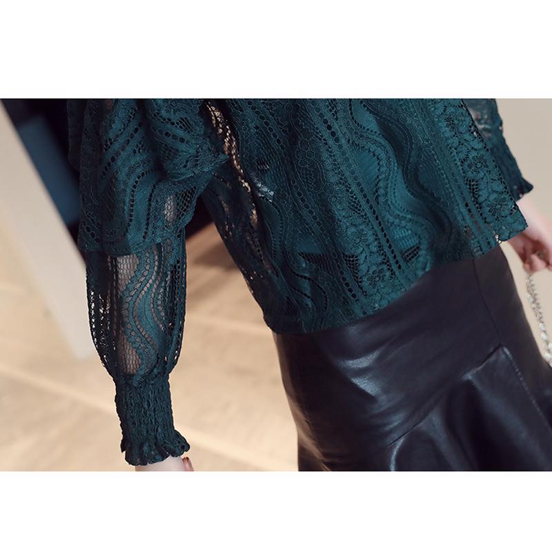 Hollow Out Volán Krajka Halenka s devítičtvrtečními rukávy Košile 2023 Dámské Oblečení Květinové Dámské Halenky Dámské topy Elegantní