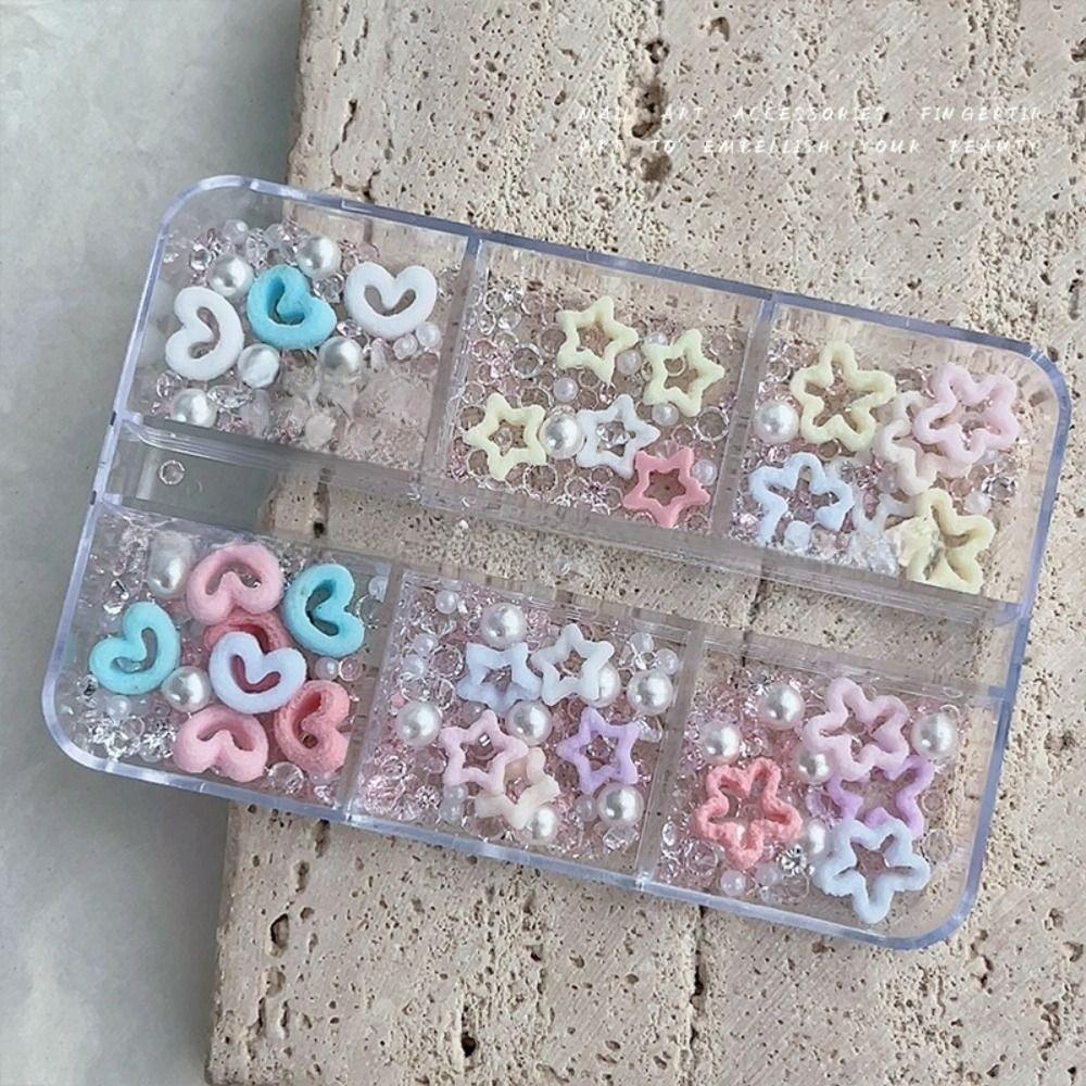 6 Grids Nail Art Decorations Bow Flower Nail Charms Cute Bow Flower Nail Charms DIY Maicure