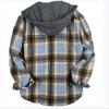 Men's Striped Plaid Casual Loose Button Lapel Long Sleeve Hooded Cardigan Shirt Jacket