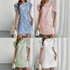 Textured Jacquard Women New Style Summer Vintage Dresses Round Neck Bubble Sleeve