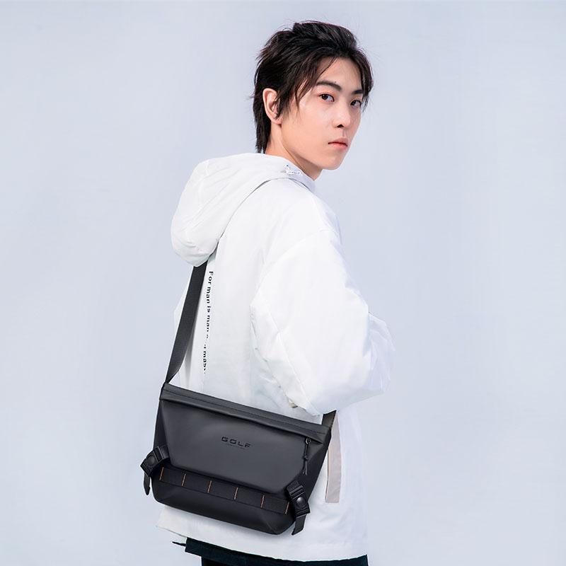 New GOLF Textile, Synthetic Leather Messenger Bag, Crossbody Bag Men's Black D241878