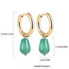 Vintage Transparent Green Natural Stones Teardrop Dangle Earrings for Women Simple Stainless Steel 18K Gold Plated Hoops Huggies