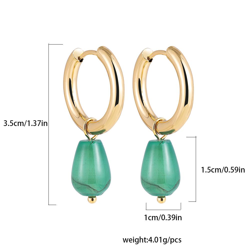 Vintage Transparent Green Natural Stones Teardrop Dangle Earrings for Women Simple Stainless Steel 18K Gold Plated Hoops Huggies