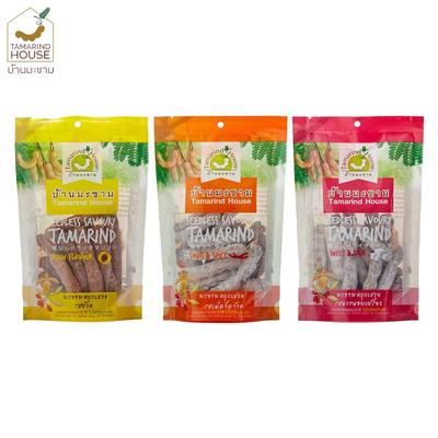 Tamarind House Seedless Savoury Tamarind, Plum Flavour / Sour & Spicy / Sweet & Sour 90 G. X 1 / 3 Pcs - Thai Snack
