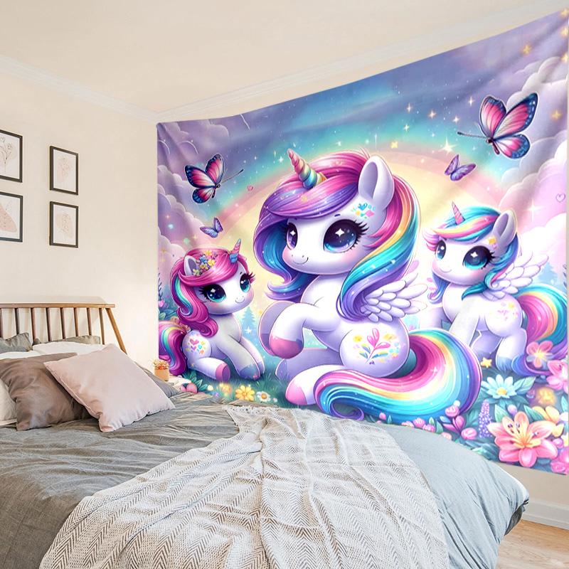 Rainbow Unicorns Garden Tapestry, Unique Design Tapestry, Wall Decor for Bedroom,Livingroom, Playroom,Heartwarming Fan Holiday Gifts