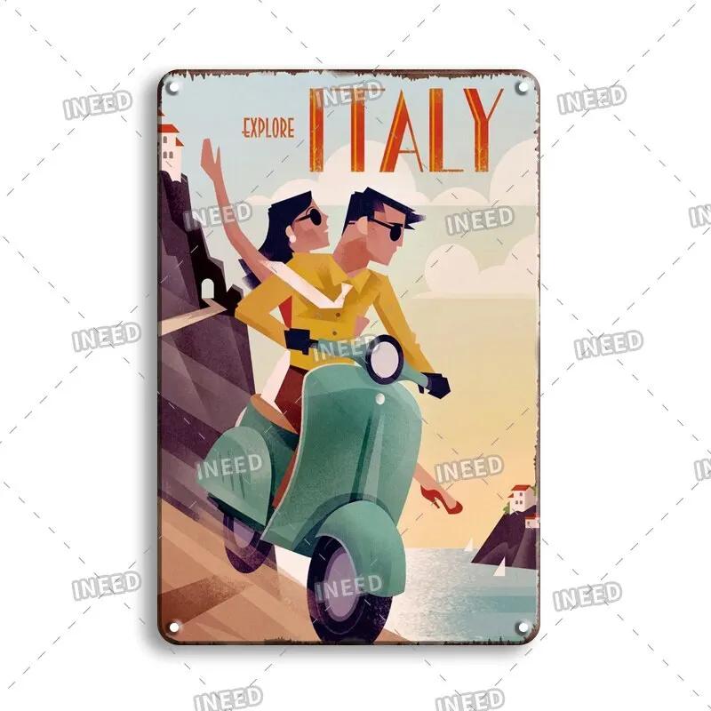 INEED Decor Vintage City Landscape Metal Tin Sign  New York London Italy  Retro Poster Travel Scenery Wall Art Stickers  Perf