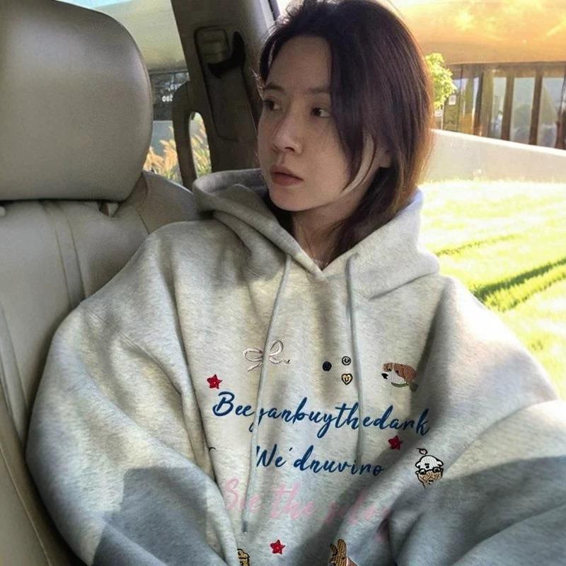 Pure Cotton Hooded Fleece Thickened Pure Cotton Sweater Women's Thin Loose E Retro Jacket