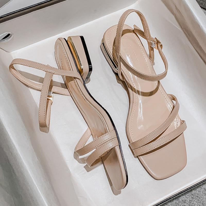

Fashion 2025 Summer Women s Sandals Open Toe Ankle Buckle Sandals Casual Outdoor Professional Low Heels Square Shoe Head Women Shoes 36