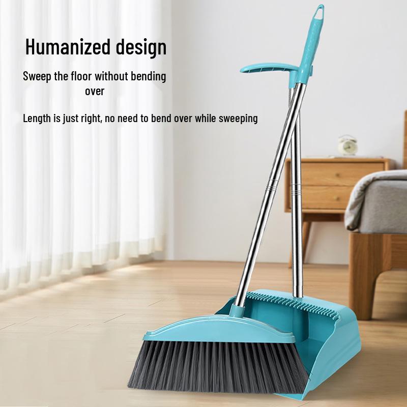 Soft Bristle Broom and Dustpan Set for Indoor/Outdoor Use - Large Sweeping Broom for Floors and Bathroom