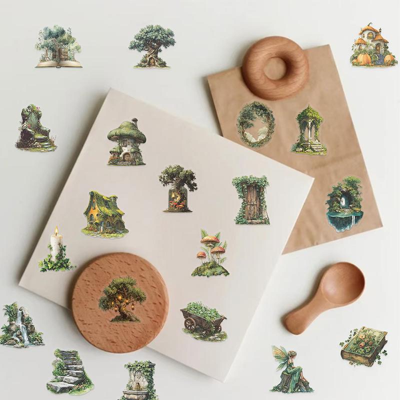 50Pcs Transparent Forest Theme Green Series Decorative Graffiti Stickers Diy Phone Case Laptop Tablet Toy Stickers