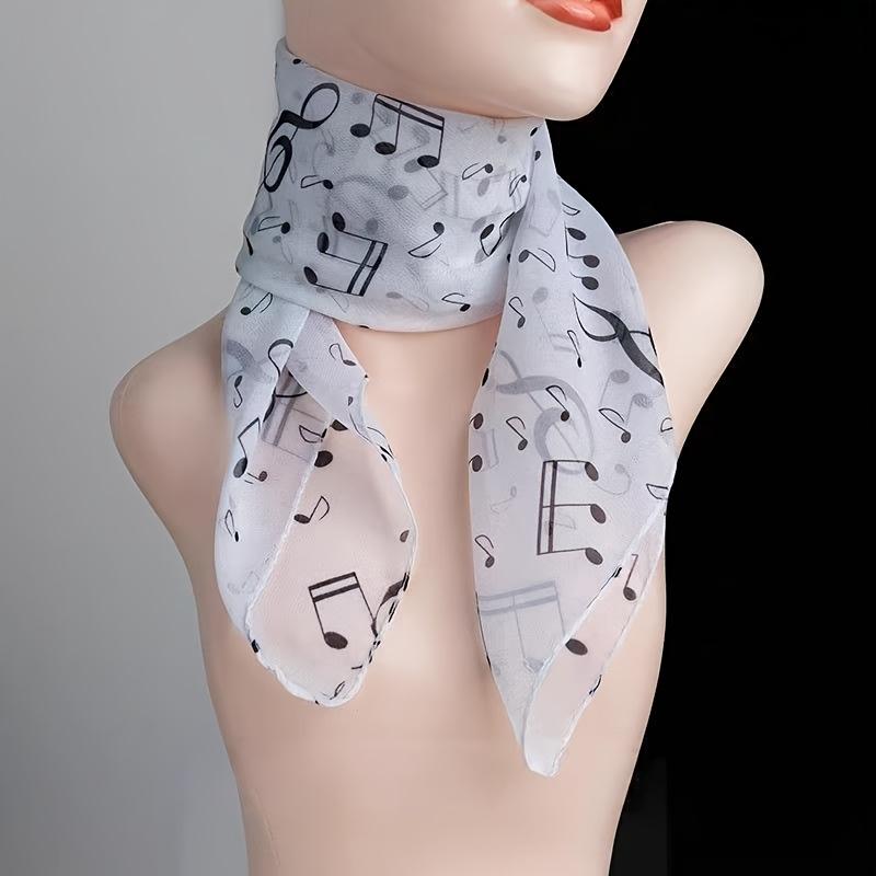 

1Pc Elegant Musical Note Pattern Scarf, Four Color Options, Silky Texture, Lightweight And Breathable, Multifunctional Square Scarf For Women белый