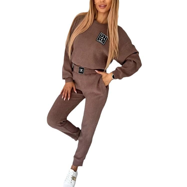 Ensemble décontracté pour femmes automne/hiver 2024 européen/américain couleur unie col rond pull et pantalon long