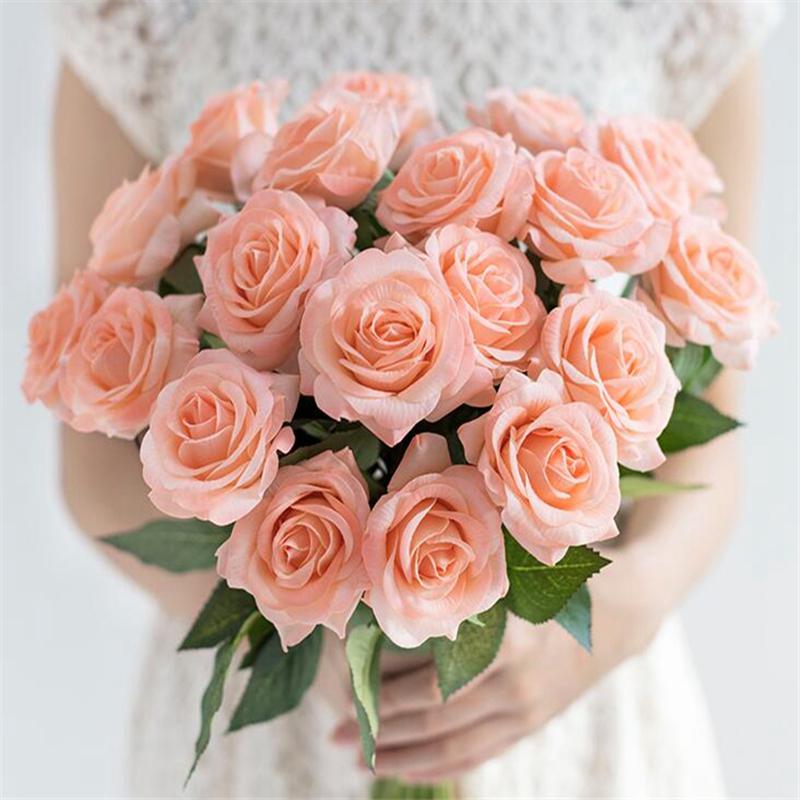 10Pcs Artificial Latex Roses Real Touch Flowers For Wedding Bridal Bouquet Home Decoration