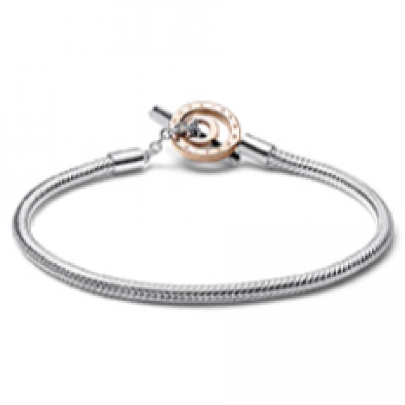 Pandora SignaTure Two Tone Logo T Bar Snake Chain braceleT 582309c00