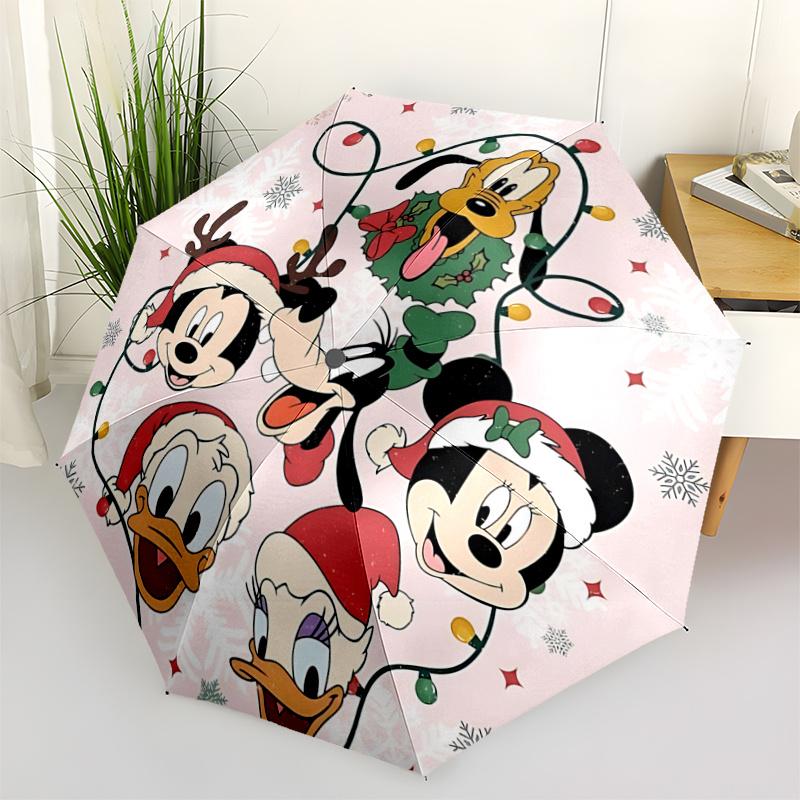 1pc Mickey Mouse & Friends Christmas Holiday Lights String Decoration with Santa Hats Automatic Opening Umbrella - Festive Outdoor Decor for