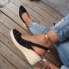 Spring new slope heel thick sole bag head high heel sandals rear empty thick heel women's shoes straw hemp rope bottom