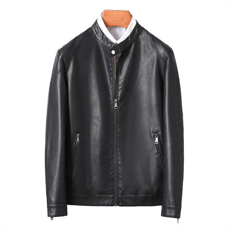 Men Spring Autumn Men's Motorcycle Leather Jacket Solid Stand Collar Jacket Fashion Casual Trend Windproof Coat Streetwear
