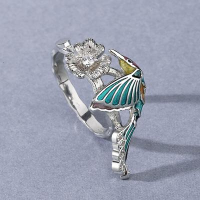 Creatieve Kolibrie Ring voor Vrouwen Kleur Epoxy Sieraden Bloem Ring Mode Vrouwen Trouwring Hand Emaille Feest Sieraden