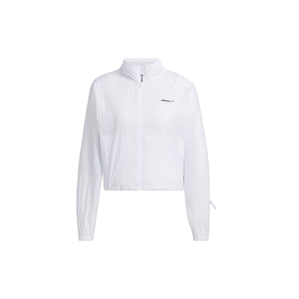 Adidas Neo Aug Wb 1 Striped Splicing Lightweight Sports Stand Collar Jacket Women Jacket White H18595