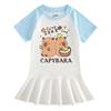 Girls' Summer Cartoon Raglan Dress with Pleated Ruffle Skirt