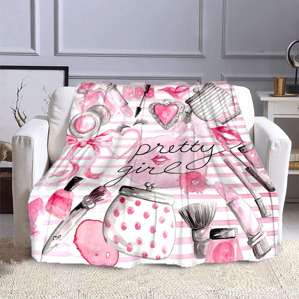 "Pretty Girl Makeup and Accessories Design" Patterned flannel blanket perfect for the bedroom living room, sofa, or a little nap