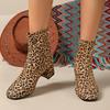 Leopard Print Square Toe Thick Heel Fashion Women's Boots Suede Autumn and Winter High Heels Short Boots Plus Size 35-43