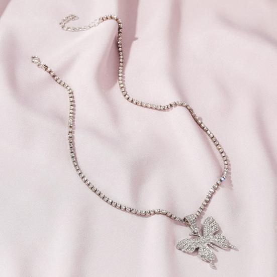 Collar con colgante de una capa de mariposa con diamantes de imitación de acero inoxidable para mujer, joyería