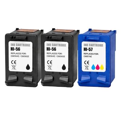 Pack of 3 Compatible HP 56/57 Cartridges – 2x Black + 1x Color, ~580/400 Pages, for DeskJet/OfficeJet/PhotoSmart/PSC