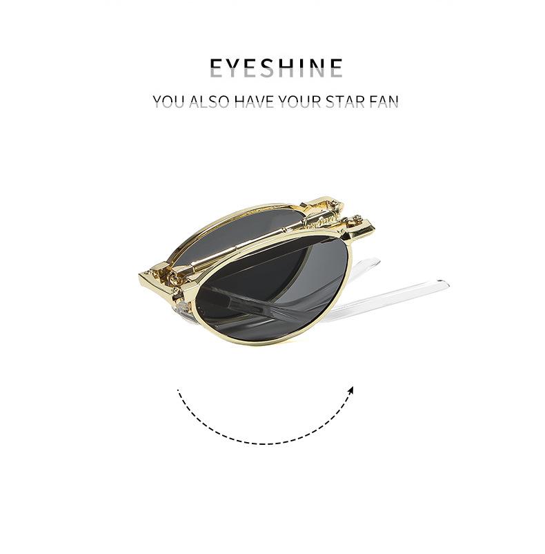 Foldable metal glasses, oval rhinestone-embellished sunglasses—ideal for outdoor travel and street-style looks.