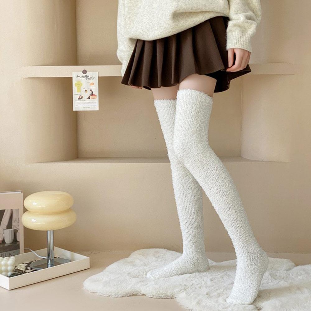 

Long Tube Striped Stockings Coral Velvet Warm Leg Wear Fuzzy Women s Knee Length Socks Winter 9