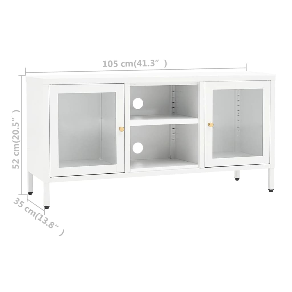 TV Stand White 105 x 35 x 52 cm Steel and Glass
