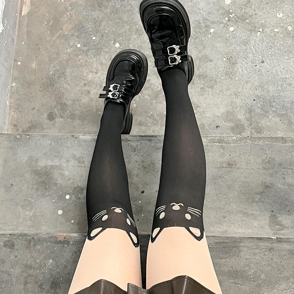Creative Women Cute Cat Silk Stockings Sexy Thin Cartoon Kitten Tail Pantyhose Hosiery Tattoo Tights Fashion Printed Stockings