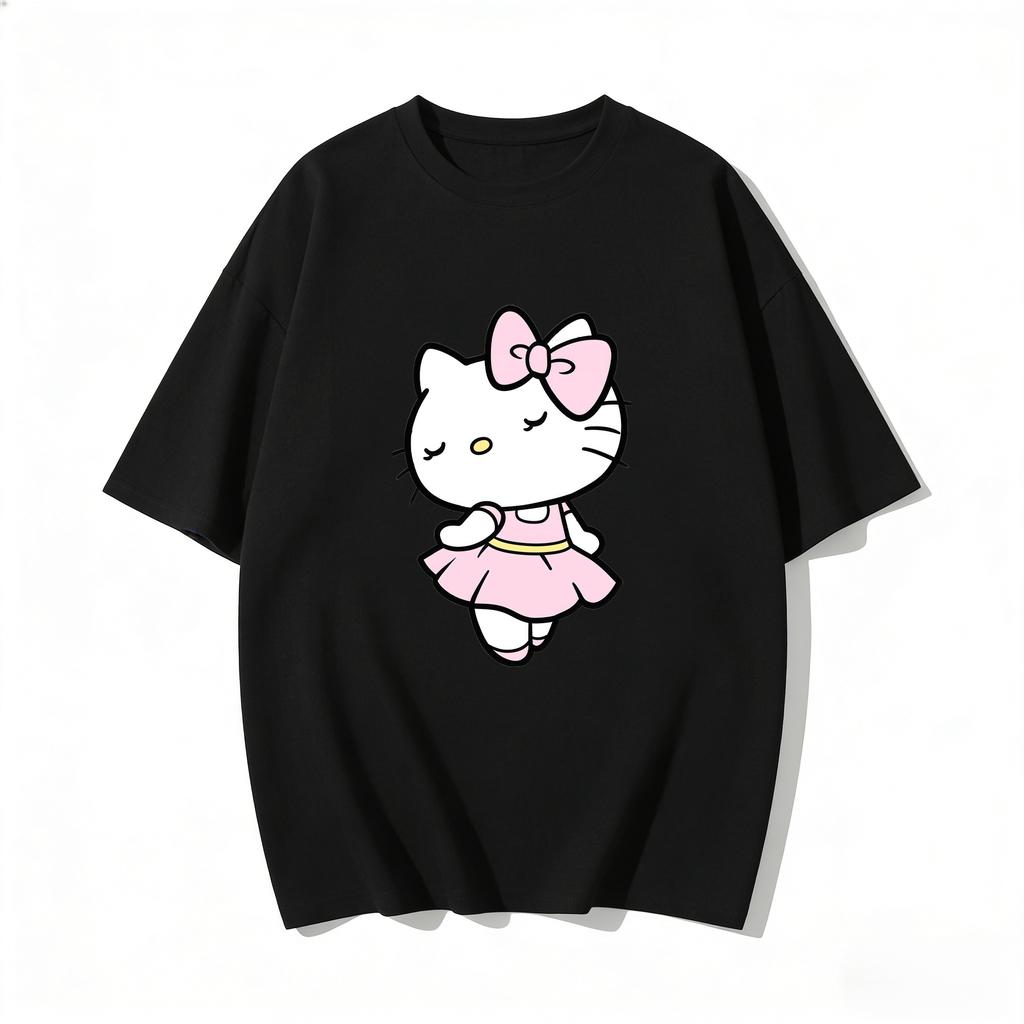 2026 Summer New Arrival Kawaii Hello Kitty Ballerina Print Couple T Shirts Casual Loose Family Matching Outfits Parentchild Tee