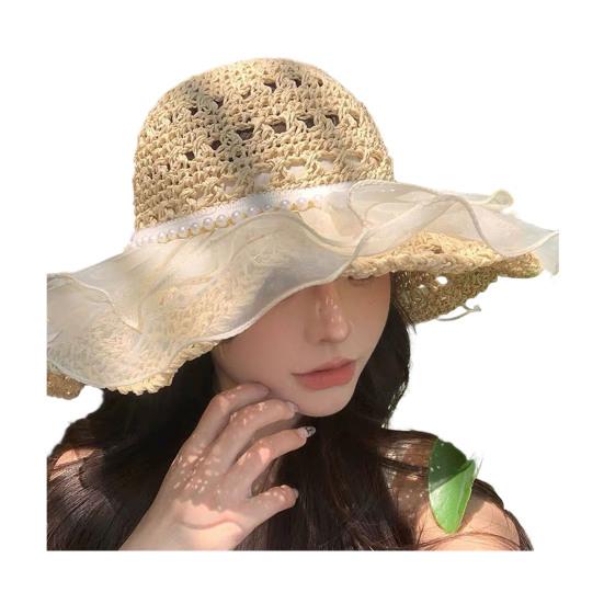 Summer Fisherman Hat, Hollow Straw Weaving Large Brim Beach Hat, Foldable Portable Rainbow Color Basin Hat