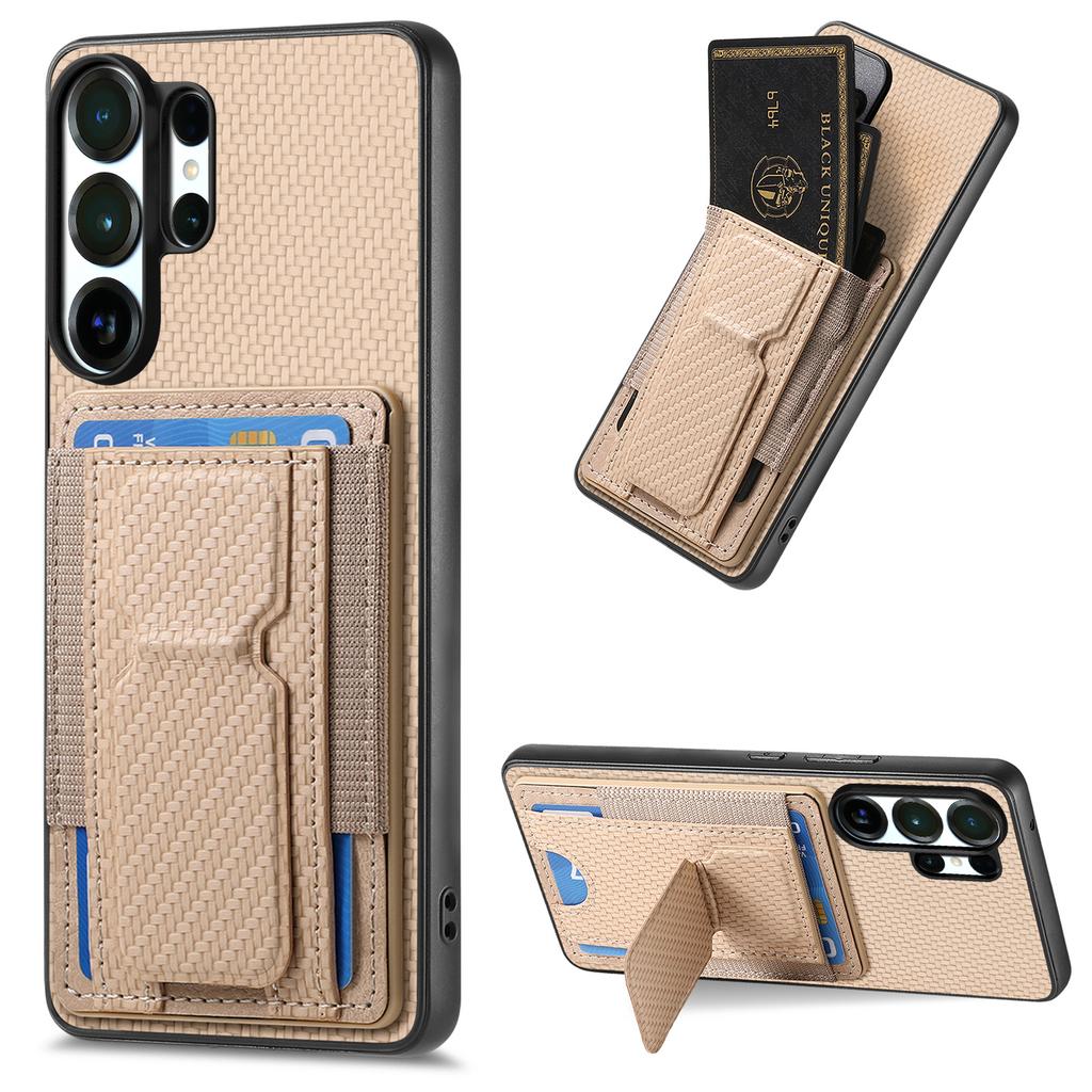 Luxury Carbon Fiber Pattern Vertical Card Solt Holder Wallet Leather Case For Samsung S25 Ultra S24 Plus S23 A17 A07 Stand Cover