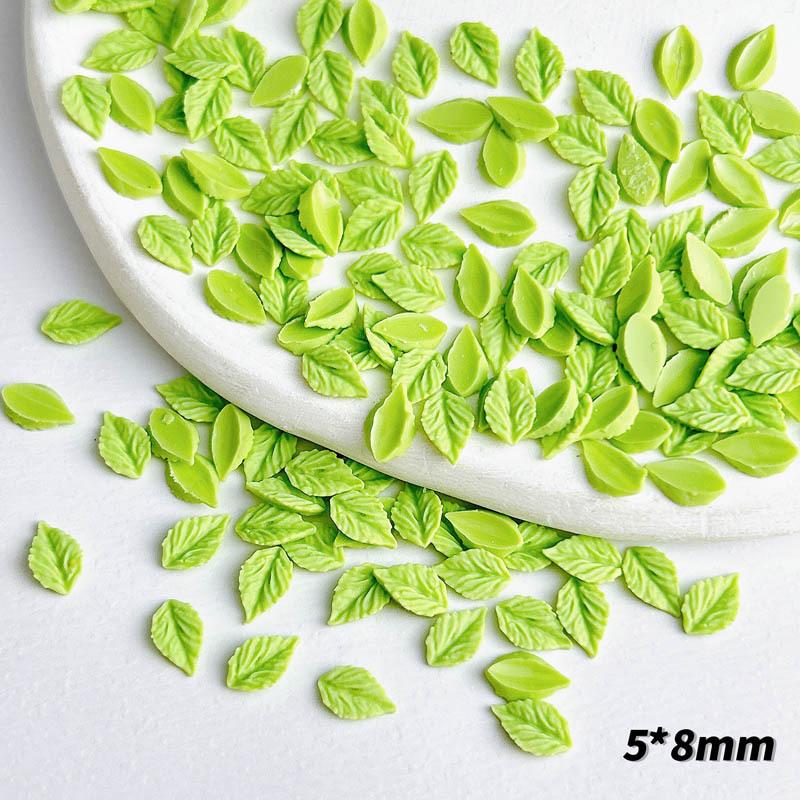 Mini Small Leaf Nail Art Resin Imitation Luminous Green and White Tree Leaf Accessories