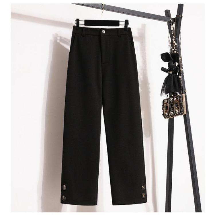 

Vintage Solid High Waist Wide Leg Pants Plus Size Women Loose Elastic Thick Casual Trousers Long Basic Pants 5XL 5XL чорний