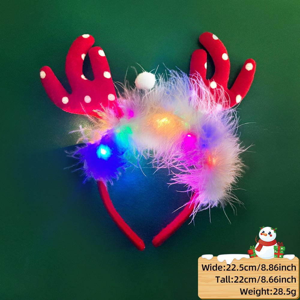 Unique And Colorful Christmas Antler Headband With Soft Plush And Lights For Creative Outfits Party