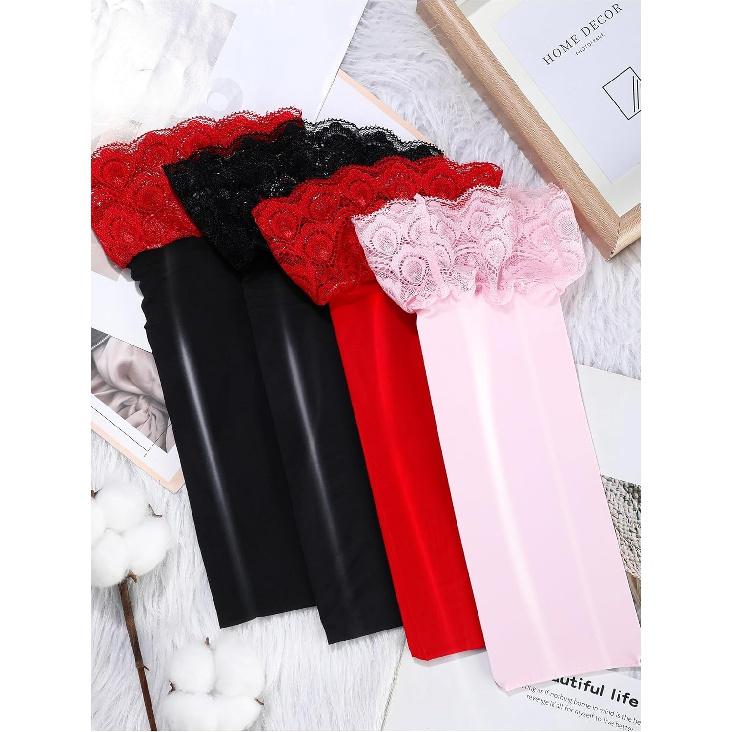 Bencailor 4 Double Pack Shiny over the Knee Stockings Oil Silicone Lace Top Transparent Tights over the Knee Stockings