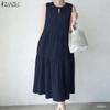 ZANZEA Women Casual Round Neck Loose Sleeveless Dress