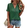 women's Solid Color Henley V Neck Short Sleeve Loose Fit Casual T-Shirt Blouse Top