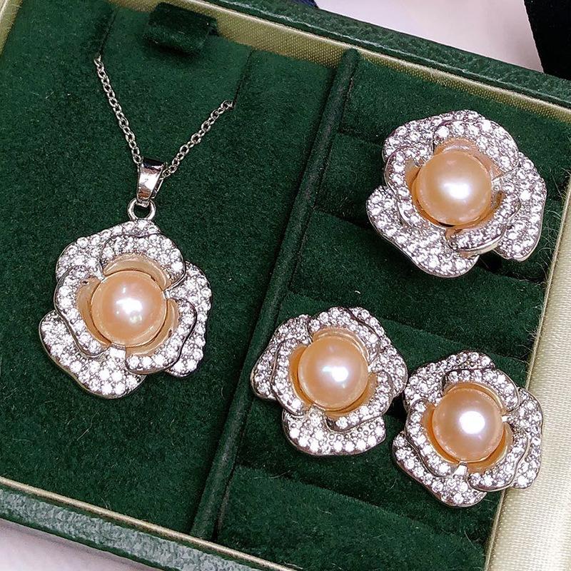 Elegant Freshwater Pearl Jewelry Set: Necklace, Pendant Earrings, and Ring