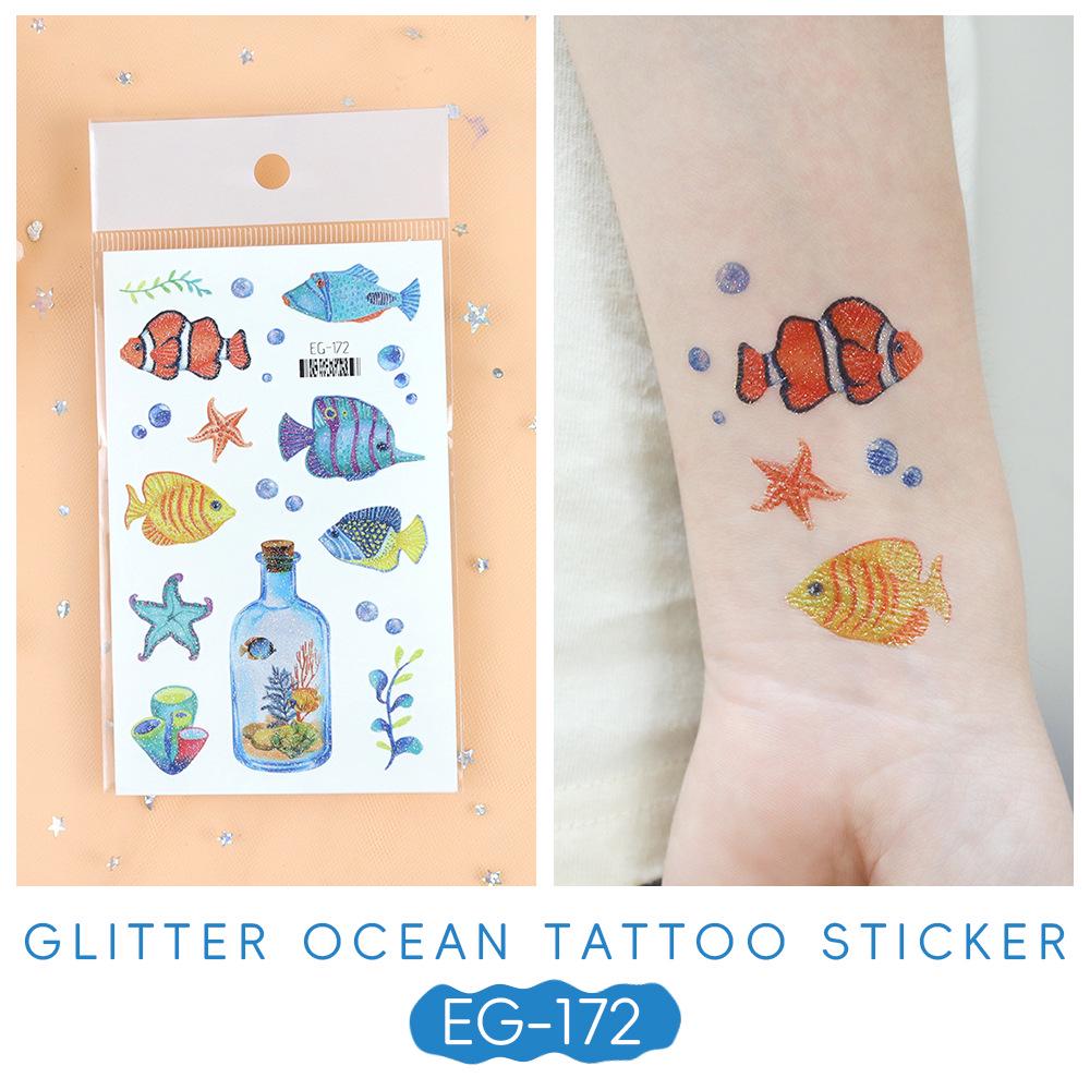 2023 Ruikalong Su Geçirmez Parıltılı Deniz Hayvanı Karikatür Dövme Çıkartmaları Çocuklar İçin