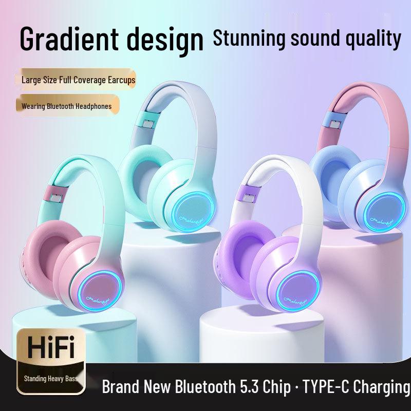 Gradient Color Head-Mounted Bluetooth Headphones with Lights - In Stock Bestseller