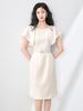 High-End Round Neck Studded Ruffle Sleeve Waist-Cinching Dress for Women - Summer Fashion
