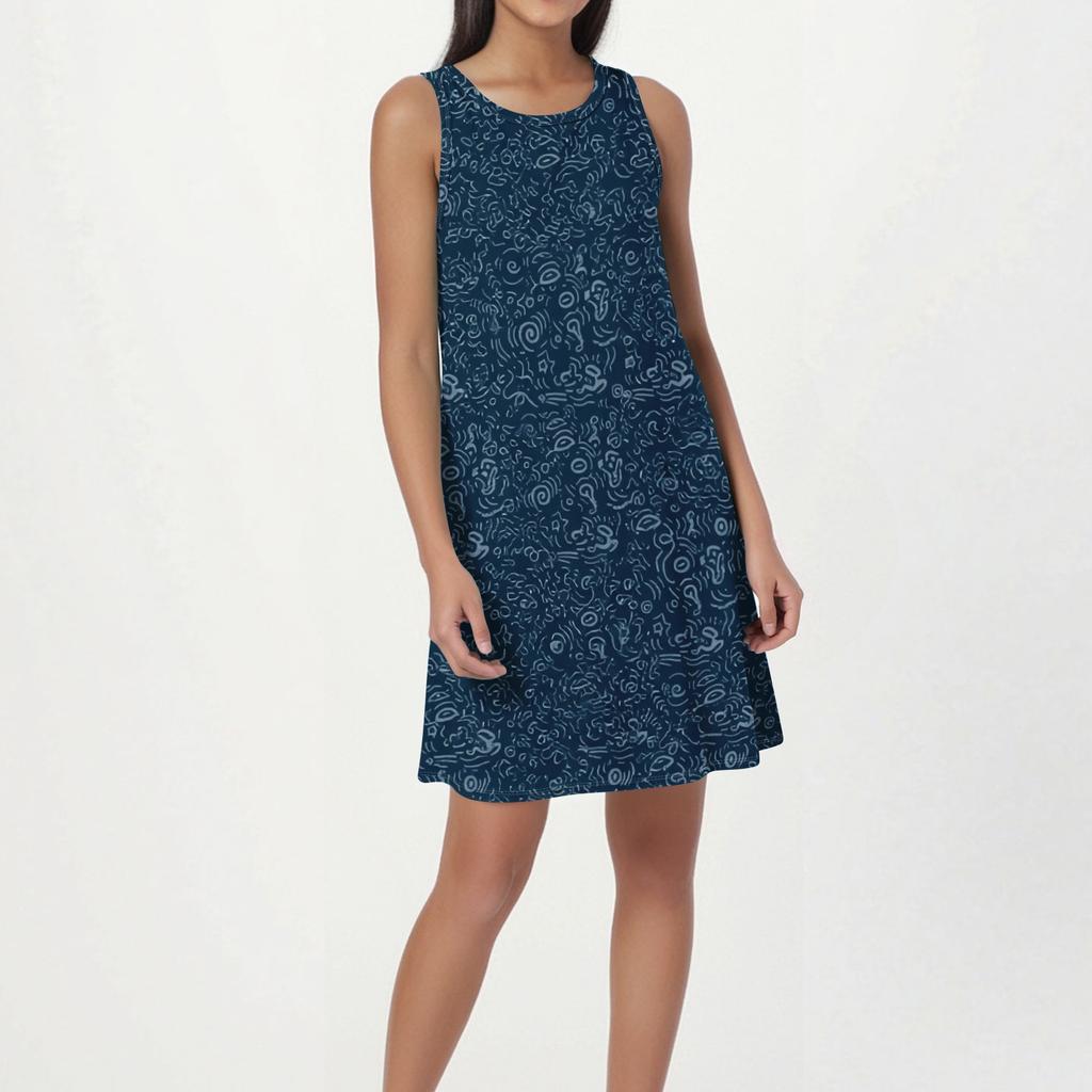 Vestido de Playa de Moda para Mujer sin Mangas Cuello Redondo Estampado Floral