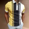 New Men's Printed Zip Polo Shirt, Casual Turn-down Collar Short Sleeve Pullover T-shirt, Summer Cross-border Casual Top