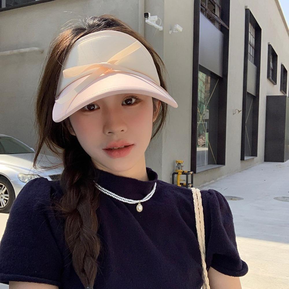 Anti-UV Empty Top Cap Ribbon Bowknot Visor Cap Sweet Bow Sun Hat  Holiday